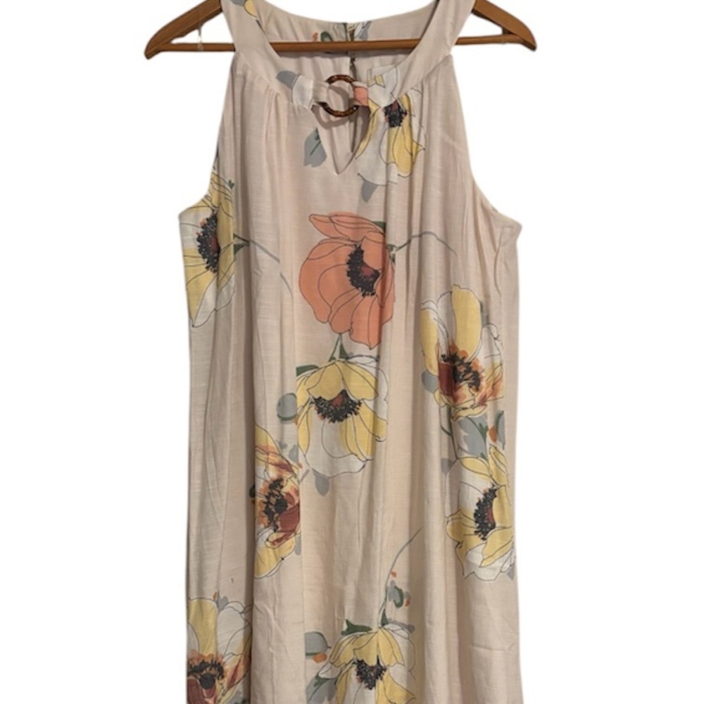 NWOT Women's Luxology Sleeveless Floral Dress Hi Low Key Hole Neck Size Large - Picture 2 of 10
